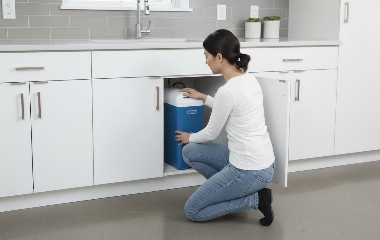 Mujer disfrutando de la instalación de descalcificador en Murcia